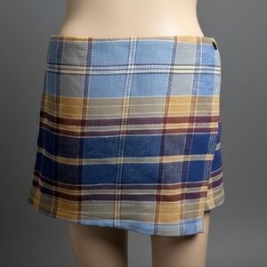 Free People Plaid Mini Skirt in Blue and Yellow